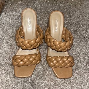 Soda Brand camel colored braided heels
